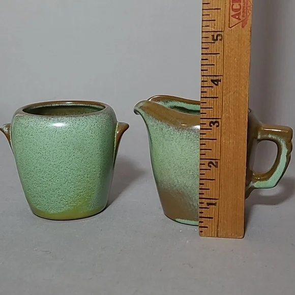 Frankoma Pottery Plainsman Prairie Green 5DA 5DB Creamer & Sugar - Picture 9 of 13